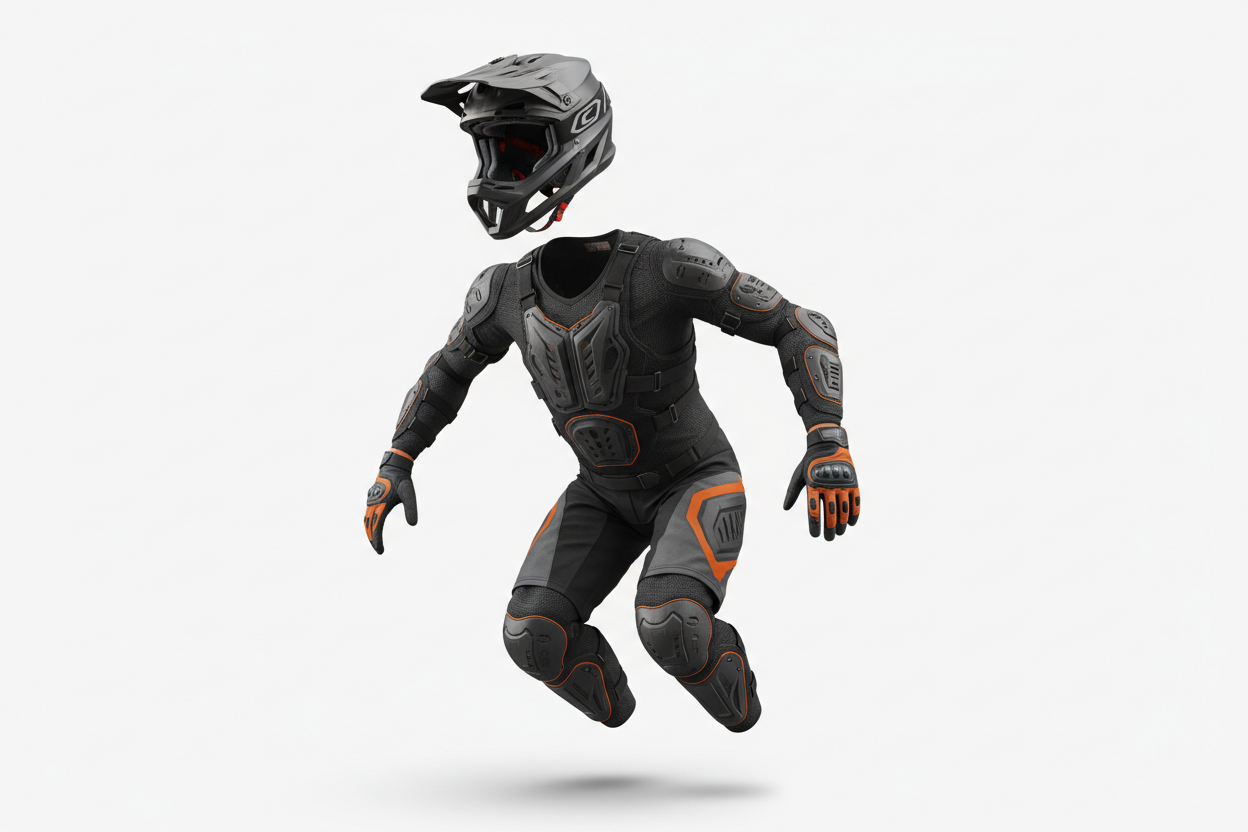 Cycliste invisible portant des protections de vélo de montagne sur un vélo invisible